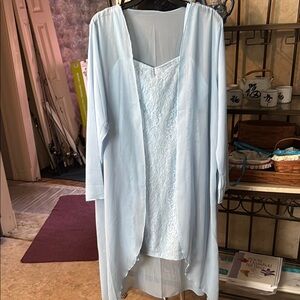 Light Blue Lace Dress with Sheer Overlay